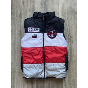Vintage COOGI Australia Kids Puffer Vest Black Red White Patches Size 5
